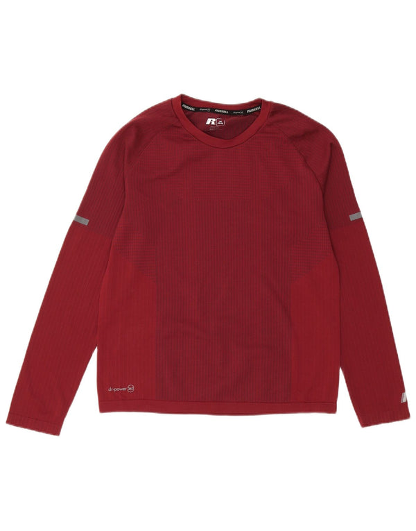 RUSSELL ATHLETIC Boys Dri-Power Top Long Sleeve 10-11 Years Large Maroon