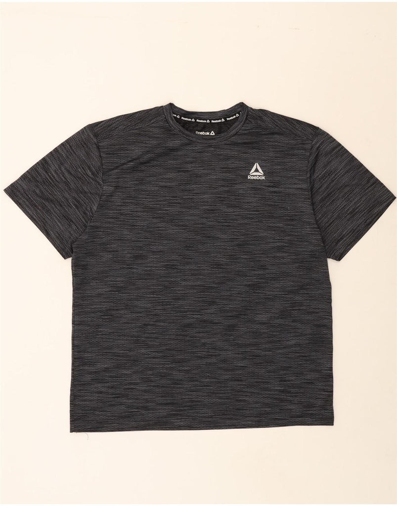 REEBOK Mens T-Shirt Top XL Grey Pinstripe Vintage Reebok and Second-Hand Reebok from Messina Hembry 