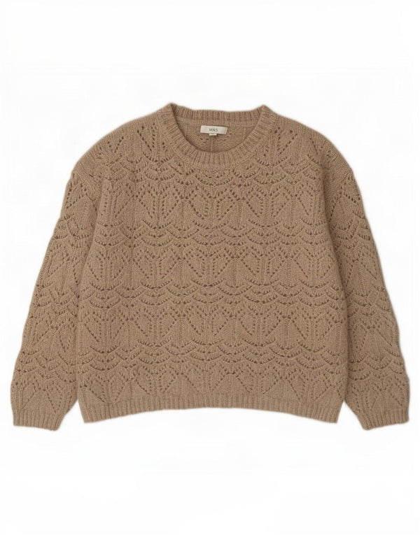 Marks & Spencer Womens See Through Boat Neck Jumper Sweater UK 18 XL Beige