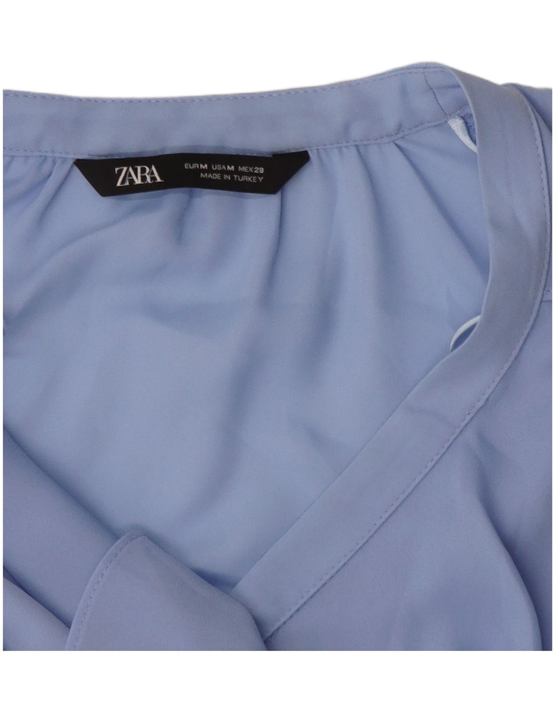 ZARA Womens Ruffle Front Shirt Blouse UK 14 Medium Blue