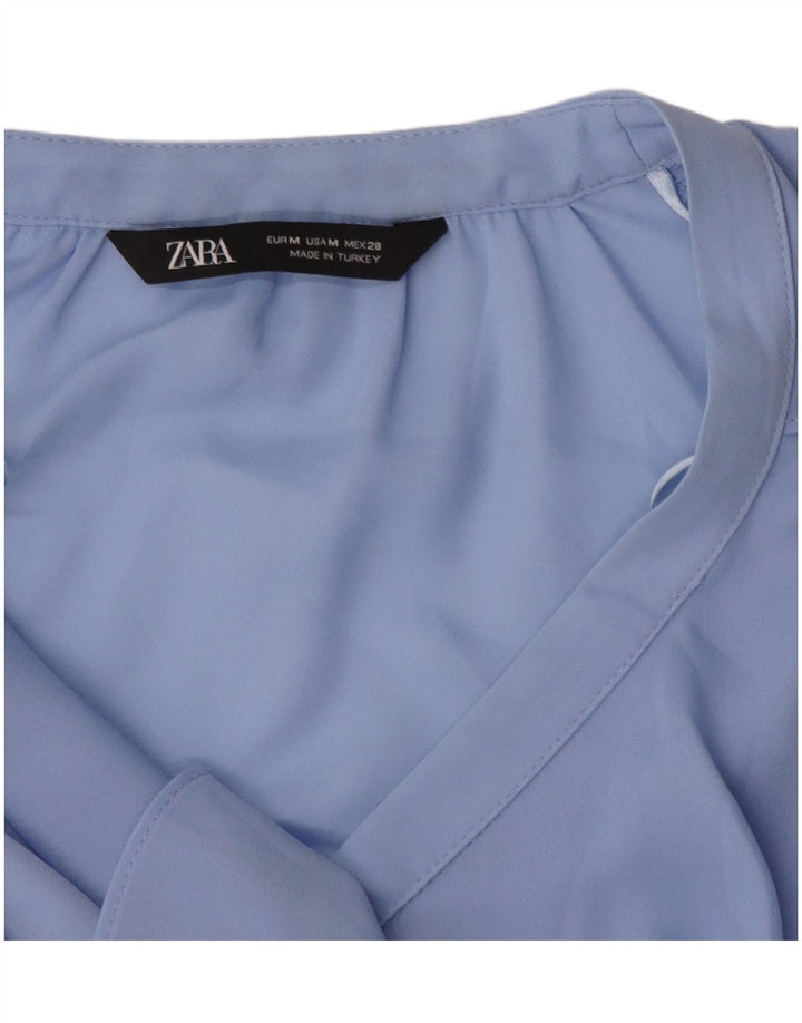 ZARA Womens Ruffle Front Shirt Blouse UK 14 Medium Blue
