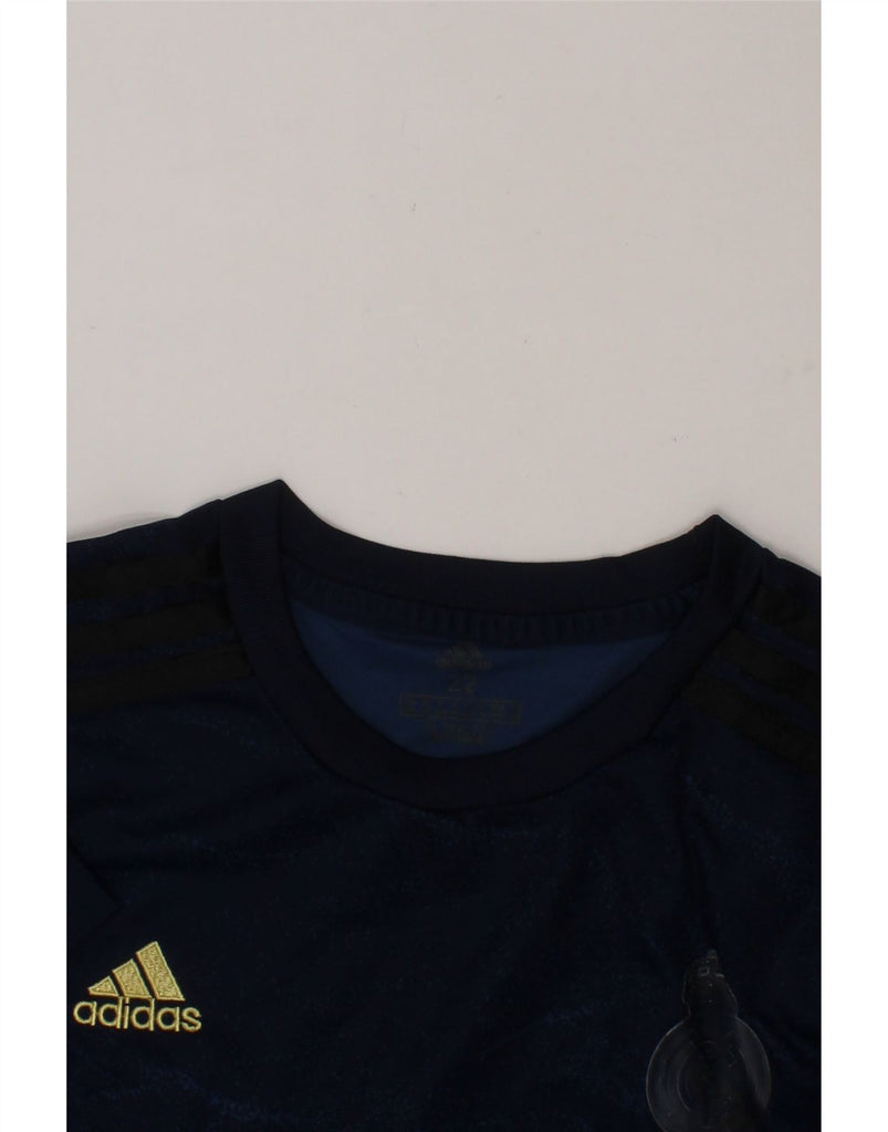 ADIDAS Boys Real Madrid Graphic T-Shirt Top 8-9 Years Navy Blue Polyester Vintage Adidas and Second-Hand Adidas from Messina Hembry 