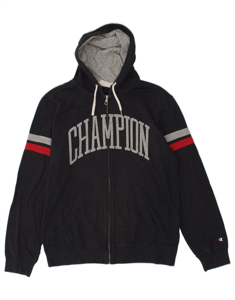 CHAMPION Mens Graphic Zip Hoodie Sweater XL Navy Blue Cotton | Vintage Champion | Thrift | Second-Hand Champion | Used Clothing | Messina Hembry 