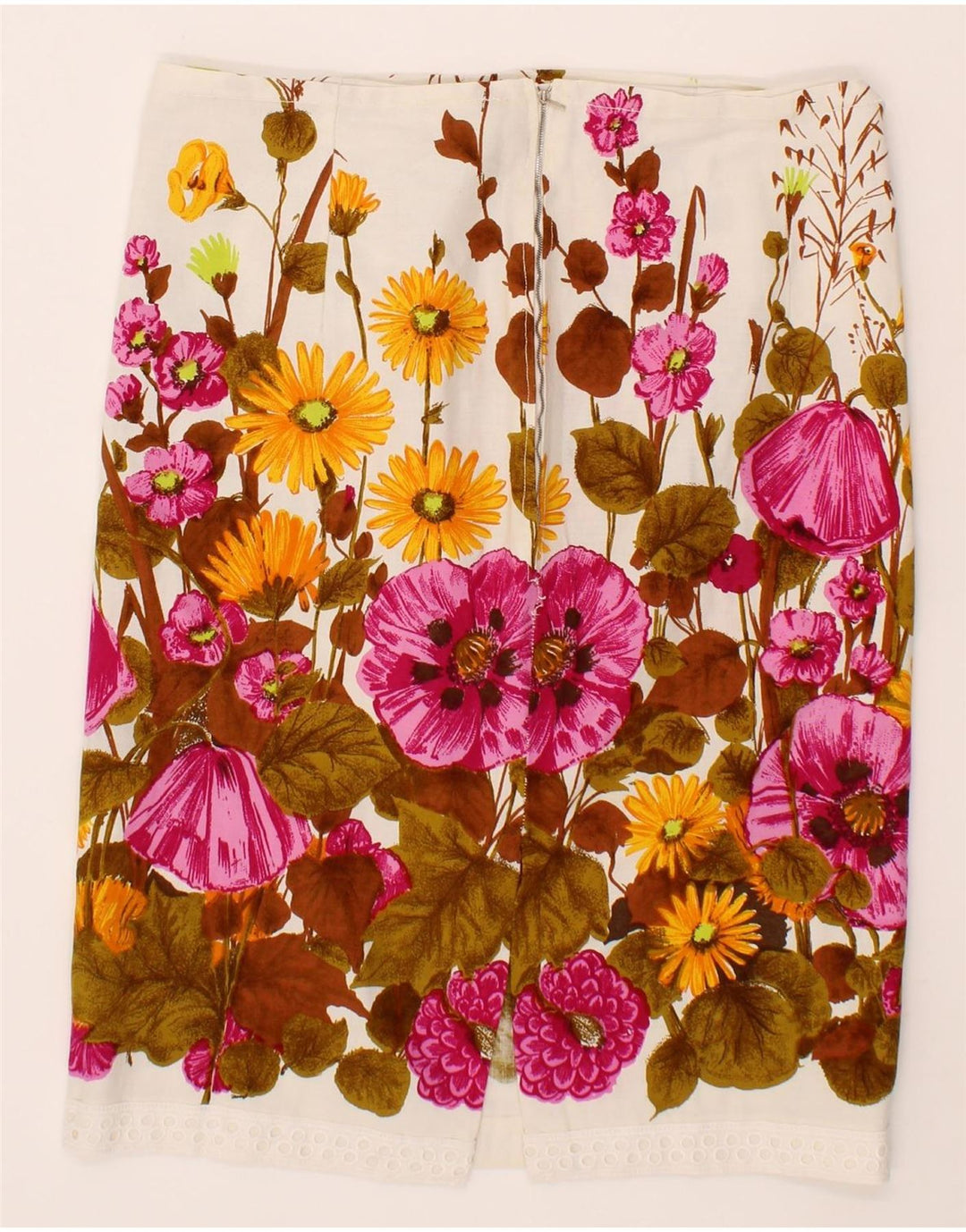 VINTAGE Womens Straight Skirt W34 Large White Floral Vintage Vintage and Second-Hand Vintage from Messina Hembry 