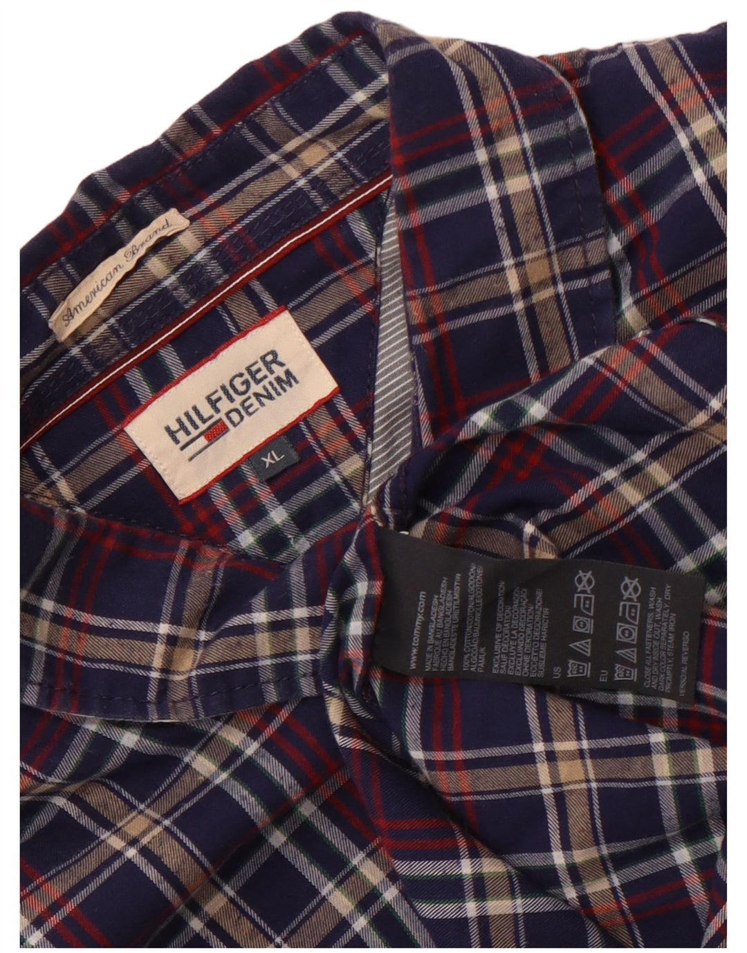 Tommy Hilfiger Mens Flannel Shirt XL Navy Blue Check Cotton