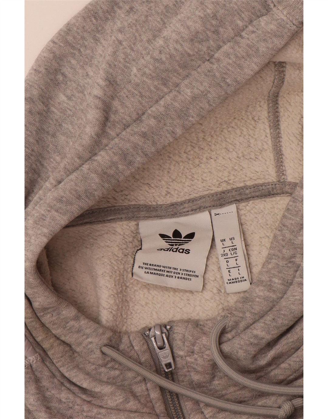 Adidas Mens Zip Hoodie Sweater Large Grey Cotton