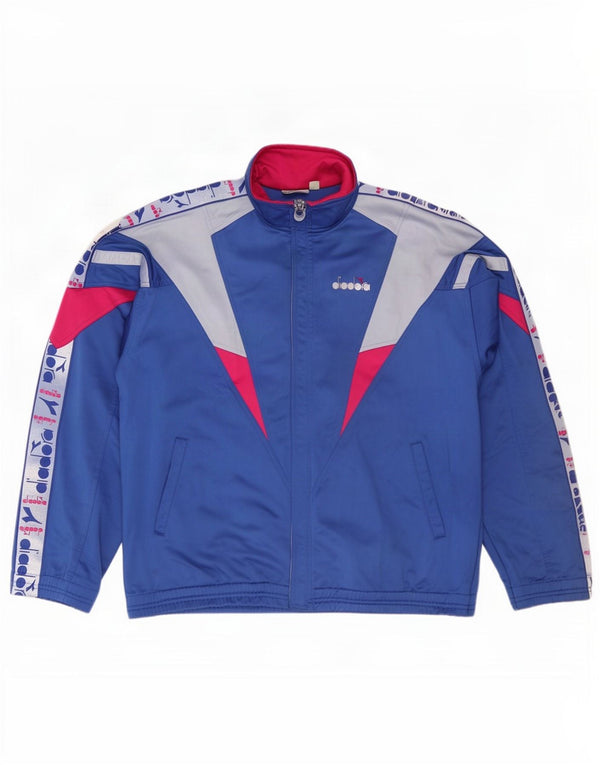 Diadora Mens Graphic Tracksuit Top Jacket UK 46 XL Blue Colourblock