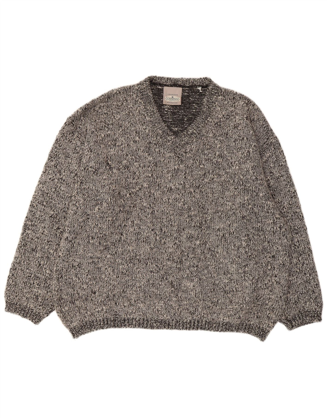 Consenso Mens V-Neck Jumper Sweater XL Grey Flecked Wool