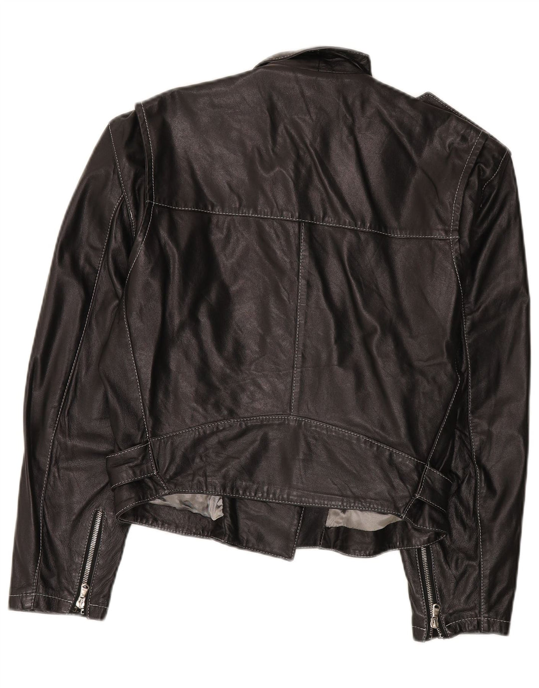 Conbipel Womens Leather Biker Jacket IT 44 Medium Black Leather