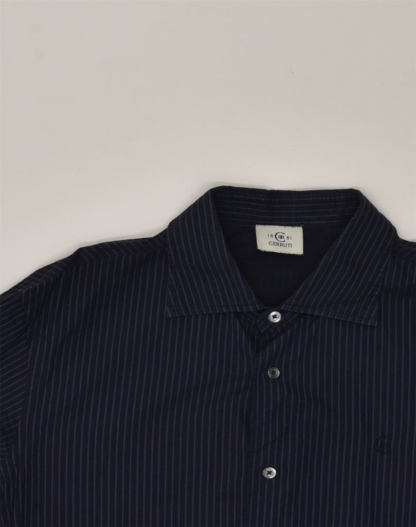 CERRUTI Mens Shirt Large Navy Blue Pinstripe Cotton | Vintage Cerruti | Thrift | Second-Hand Cerruti | Used Clothing | Messina Hembry 