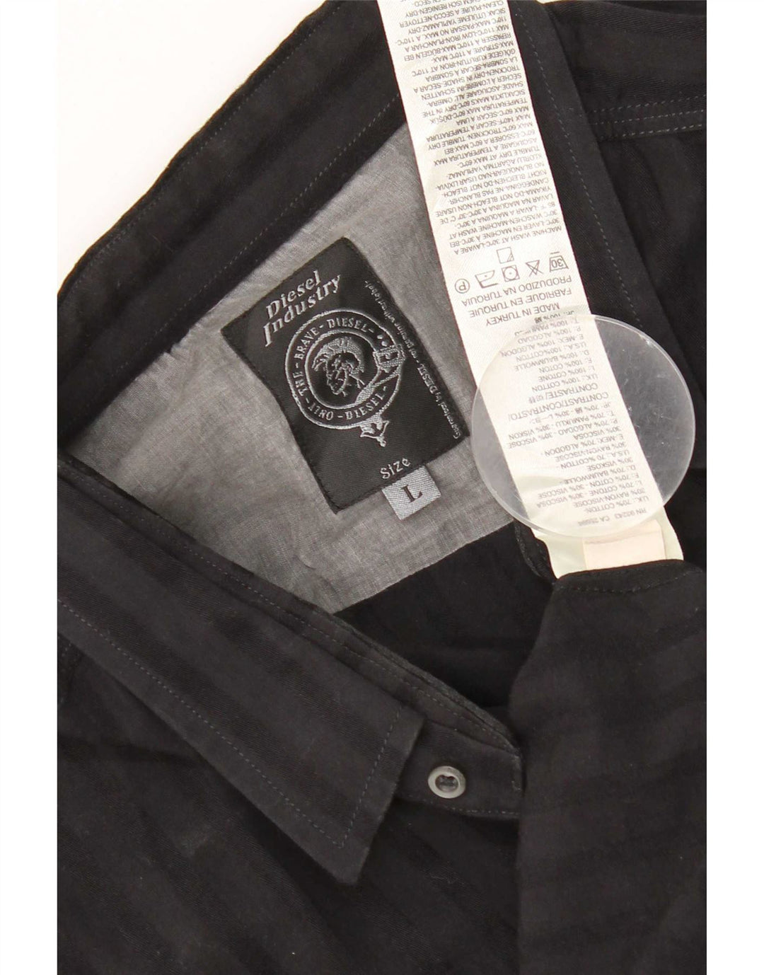 Diesel Mens Shirt Large Black Striped Cotton