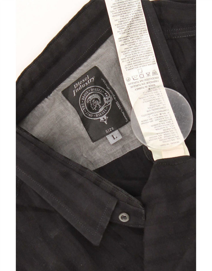 Diesel Mens Shirt Large Black Striped Cotton