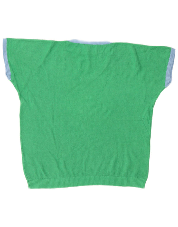 Vintage Womens Roma Short Sleeve V-Neck Jumper Sweater UK 14 Large Green
