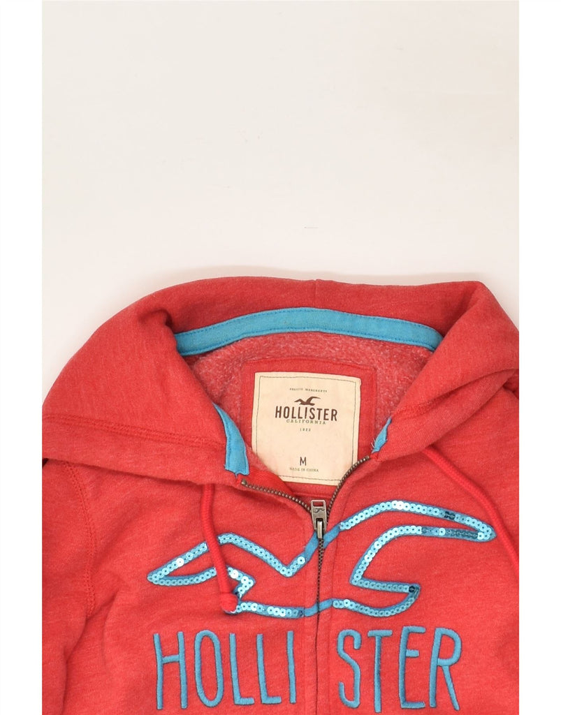 HOLLISTER Womens Graphic Zip Hoodie Sweater UK 12 Medium Red Cotton | Vintage Hollister | Thrift | Second-Hand Hollister | Used Clothing | Messina Hembry 