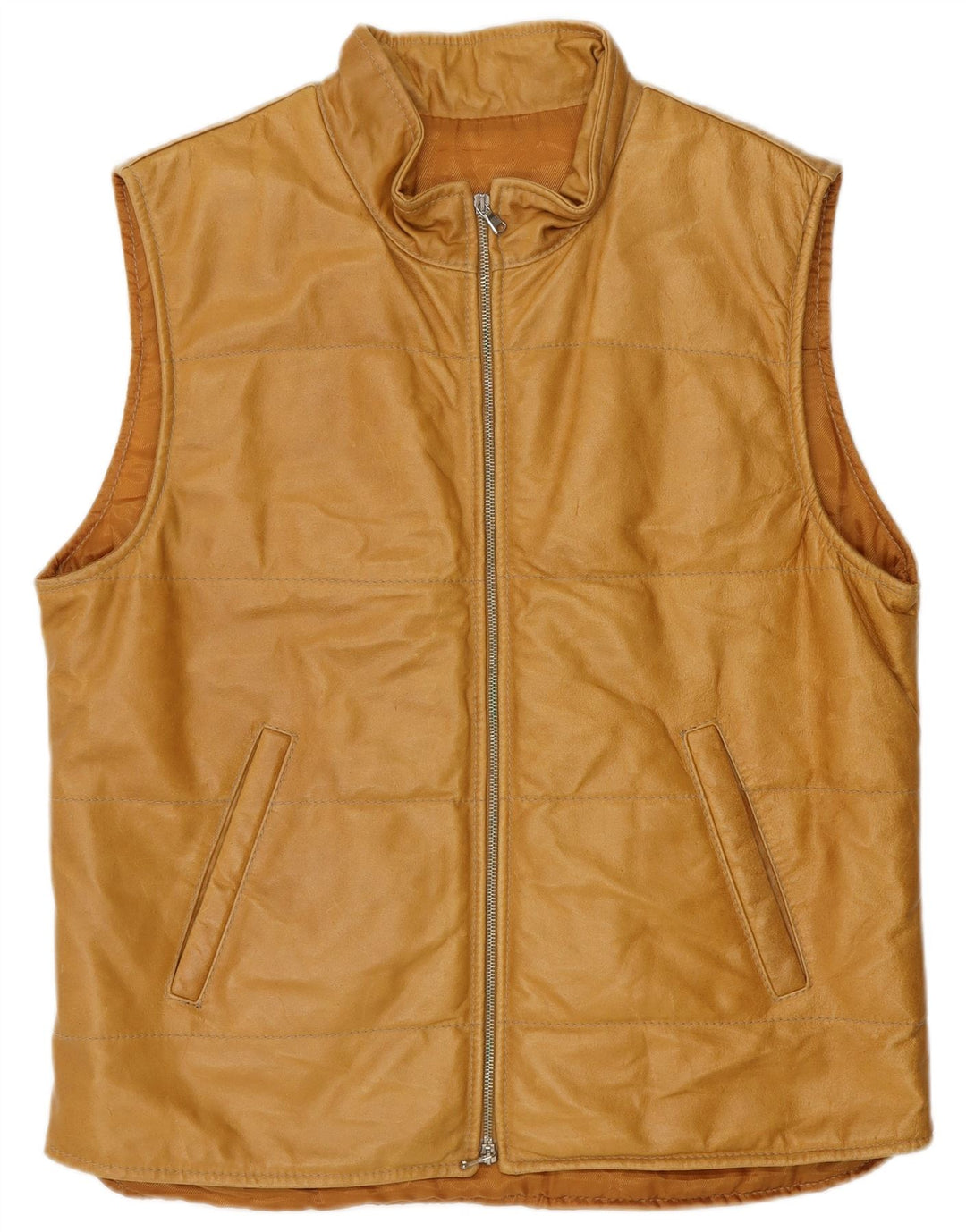 Saks Club Mens Padded Leather Gilet IT 48 Medium Beige