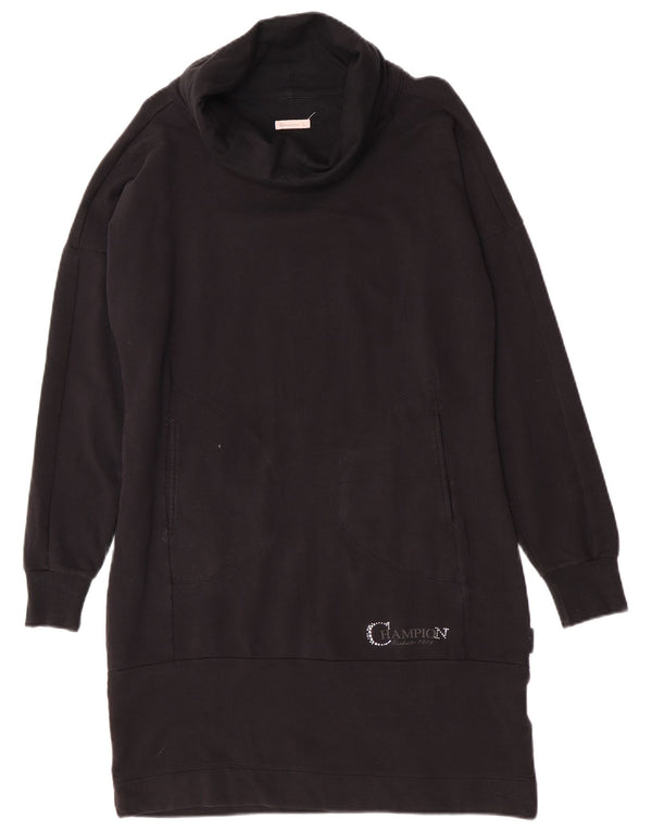 Champion Womens Roll Neck Long Sleeve Jumper Dress UK 16 Large Black Cotton