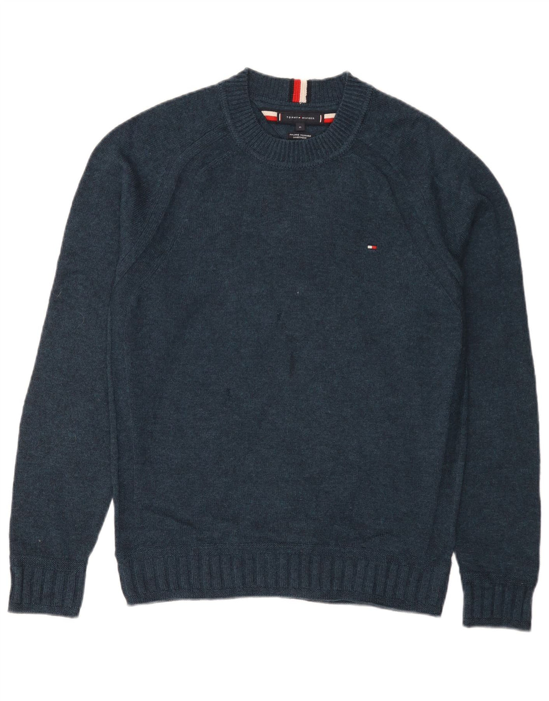 Tommy Hilfiger Mens Crew Neck Jumper Sweater Medium Navy Blue Lambswool