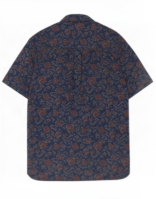 Fat Face Mens Indigo Short Sleeve Shirt Small Navy Blue Floral Cotton