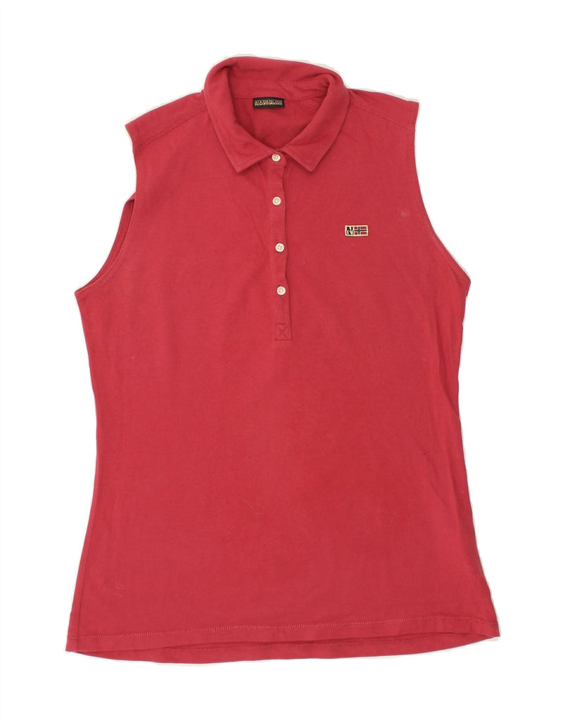 NAPAPIJRI Womens Sleeveless Polo Shirt UK 14 Medium Red Cotton Vintage Napapijri and Second-Hand Napapijri from Messina Hembry 