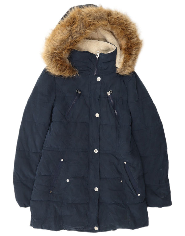Nautica Womens Hooded Padded Jacket UK 14 Medium Navy Blue Polyester