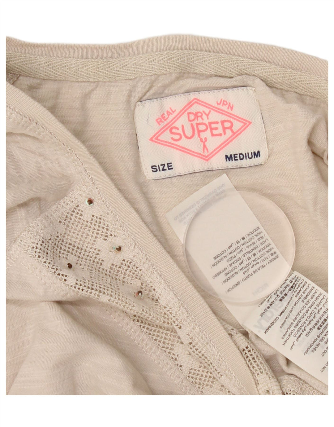 Superdry Womens 3/4 Sleeve Blouse Top UK 12 Medium Beige Cotton