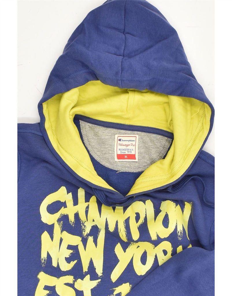 CHAMPION Womens Heritage Fit Graphic Hoodie Jumper UK 12 Medium Blue | Vintage Champion | Thrift | Second-Hand Champion | Used Clothing | Messina Hembry 