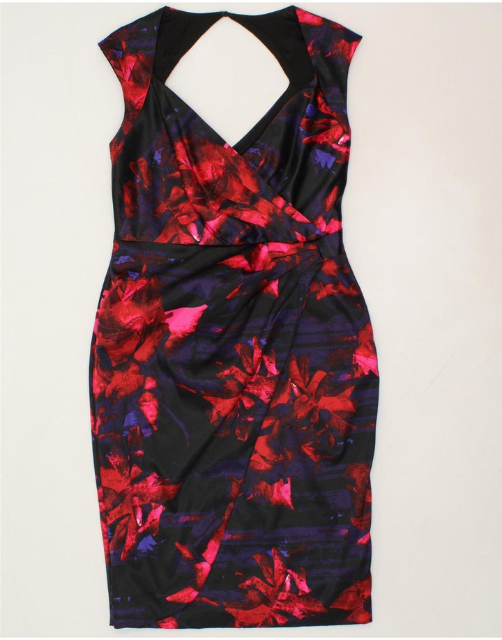 DEBUT Womens Bodycon Dress UK 14 Medium  Navy Blue Floral Polyester Vintage Debut and Second-Hand Debut from Messina Hembry 