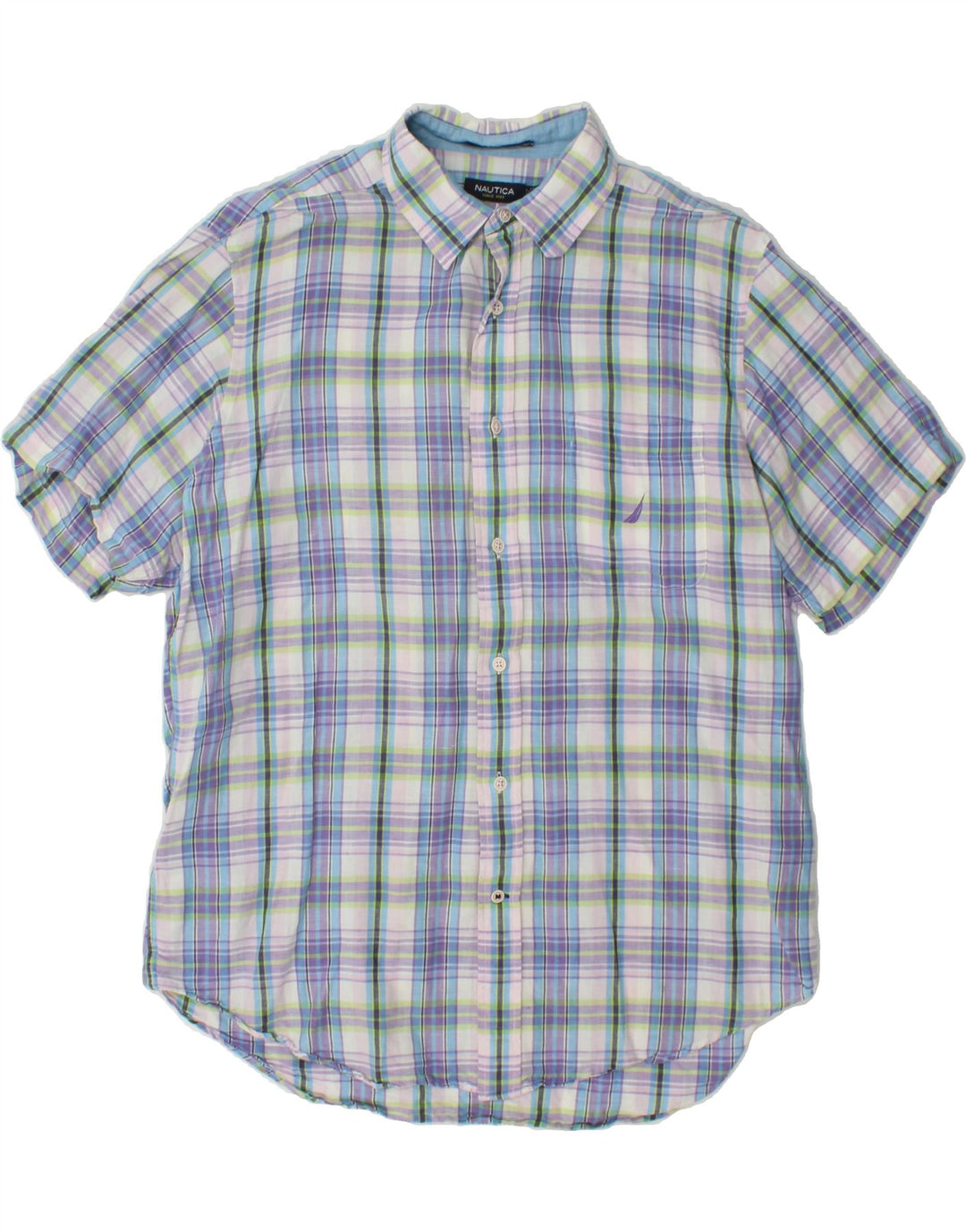 NAUTICA Mens Short Sleeve Shirt Large Purple Check Linen Vintage Nautica and Second-Hand Nautica from Messina Hembry 