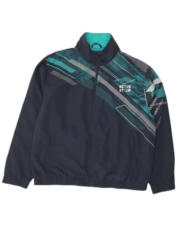 Atlas For Men Mens Tracksuit Top Jacket XL Navy Blue Geometric Polyester
