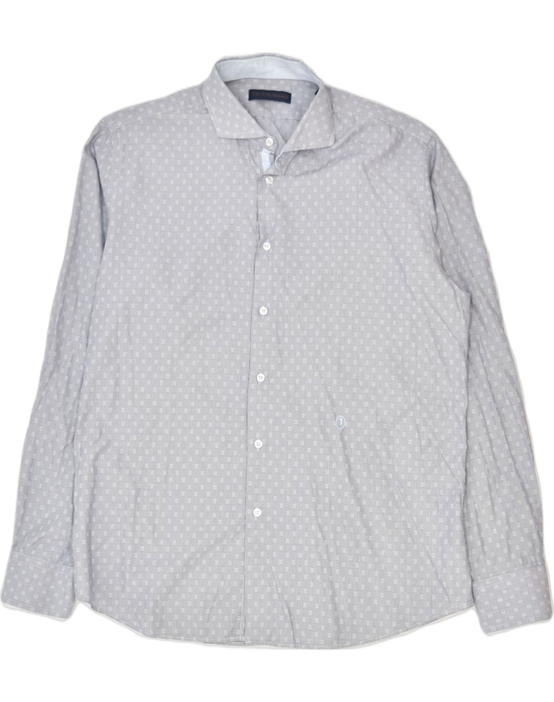 TRUSSARDI Mens Shirt Size 42 16 1/2 Large Grey Spotted Cotton | Vintage | Thrift | Second-Hand | Used Clothing | Messina Hembry 