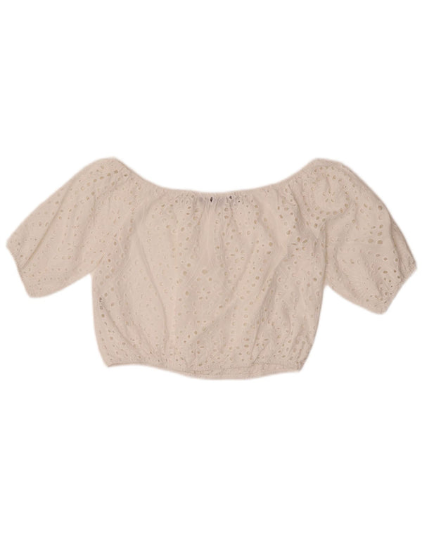 Zara Womens Crop Off Shoulder Top UK 10 Small White Cotton