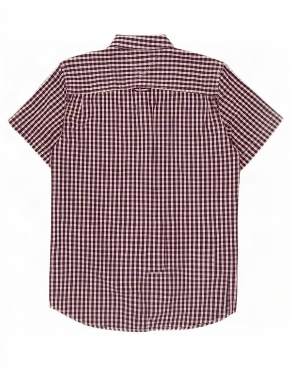 Tommy Hilfiger Mens Short Sleeve Shirt Medium Navy Blue Gingham Cotton