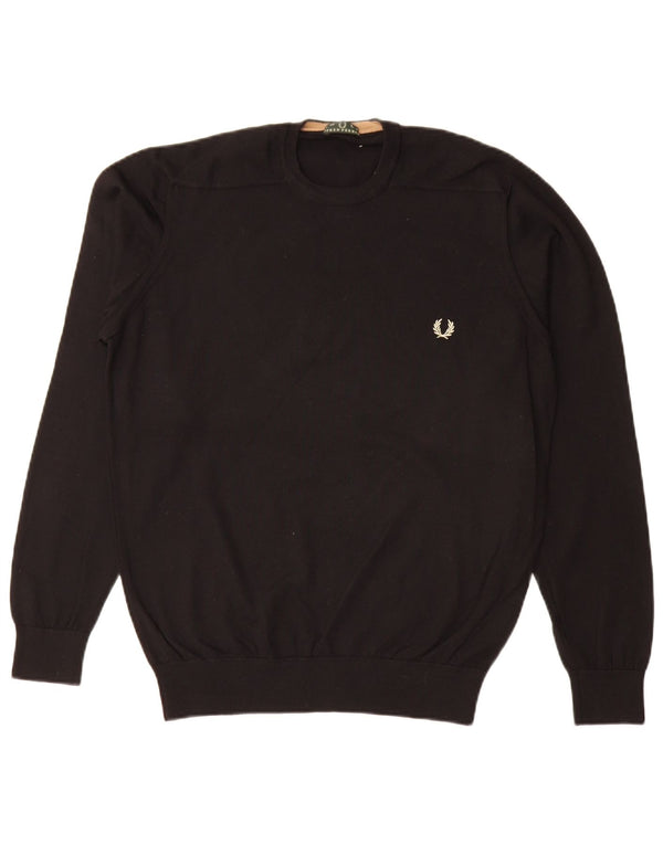 Fred Perry Mens Crew Neck Jumper Sweater Large Black Wool