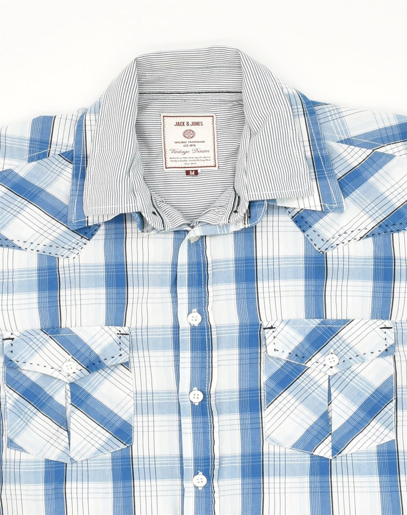 JACK & JONES Mens Graphic Short Sleeve Shirt Medium Blue Check Cotton | Vintage Jack & Jones | Thrift | Second-Hand Jack & Jones | Used Clothing | Messina Hembry 