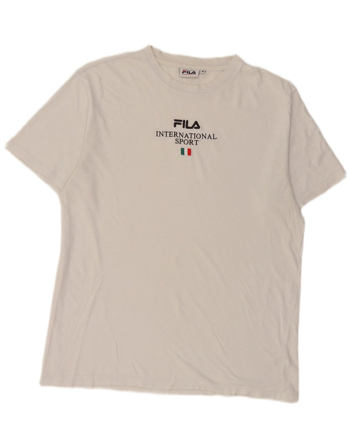 Fila Mens Graphic T-Shirt Top Medium White Cotton