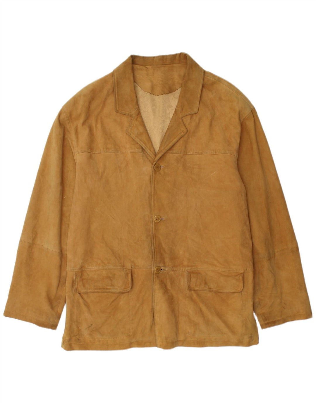 Vintage Mens 3 Button Suede Blazer Jacket UK 38 Medium Beige Leather