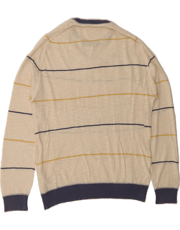 MARLBORO CLASSICS Mens Crew Neck Jumper Sweater Large Off White Striped