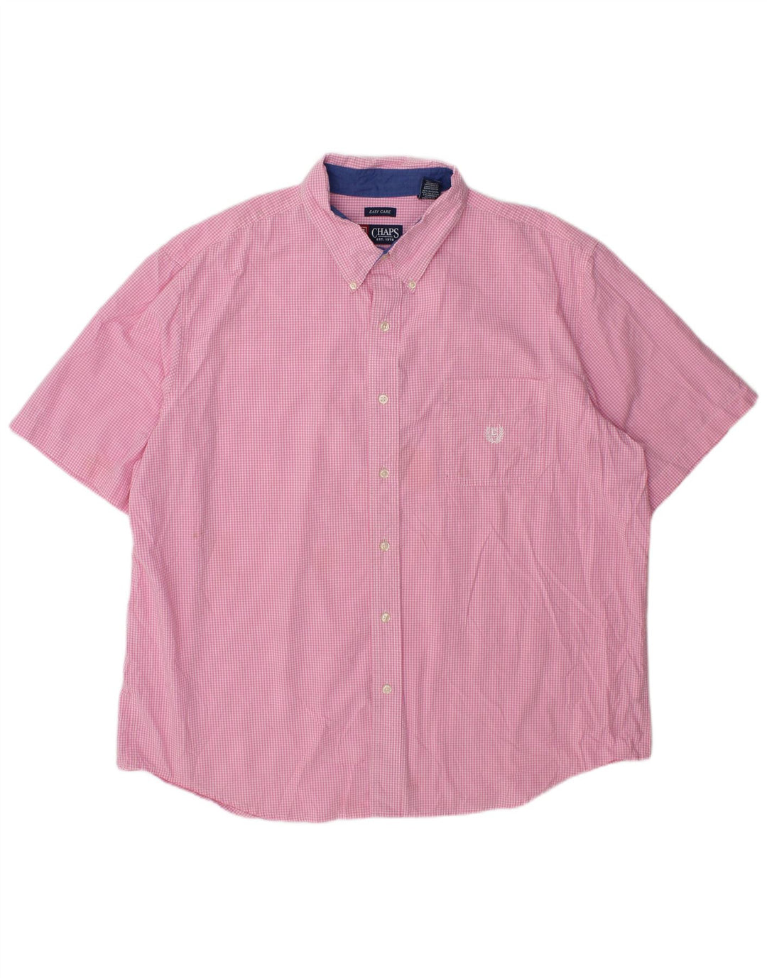 Chaps Mens Short Sleeve Shirt 2XL Pink Gingham Cotton
