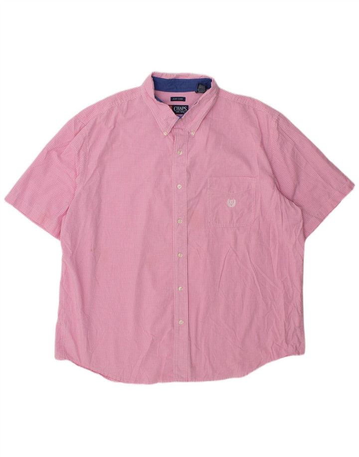 Chaps Mens Short Sleeve Shirt 2XL Pink Gingham Cotton