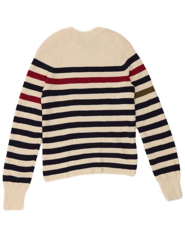 Scotch & Soda Womens Crew Neck Jumper Sweater UK 10 Small Off White Striped