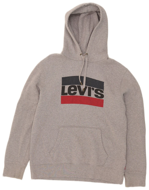 Levi's Mens Graphic Hoodie Jumper Large Grey Cotton