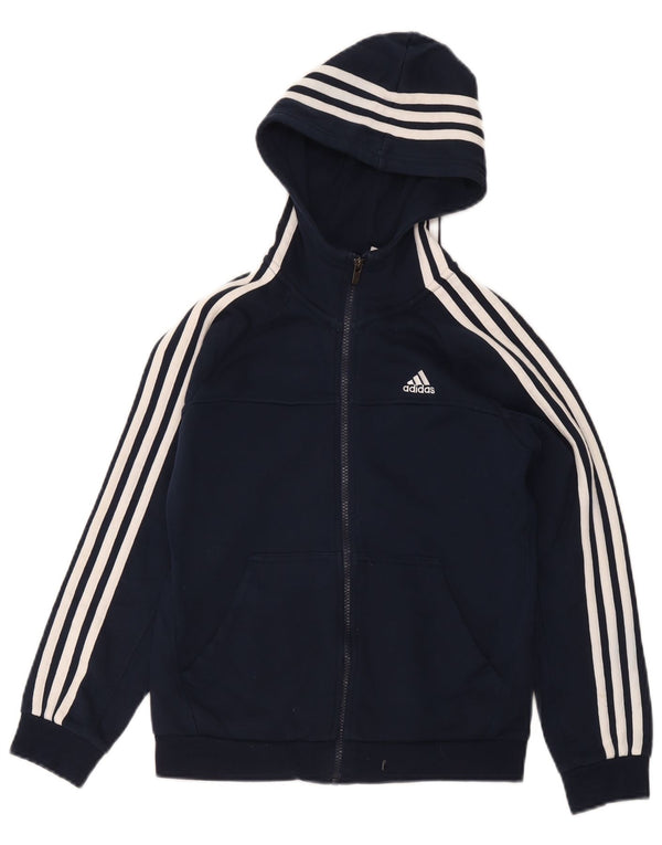 Adidas Boys Zip Hoodie Sweater 11-12 Years Navy Blue Cotton