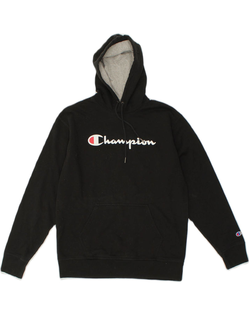 CHAMPION Mens Graphic Hoodie Jumper Large Black Cotton | Vintage Champion | Thrift | Second-Hand Champion | Used Clothing | Messina Hembry 