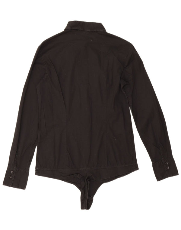Benetton Womens Long Sleeve Shirt Bodysuit UK 12 Medium Black