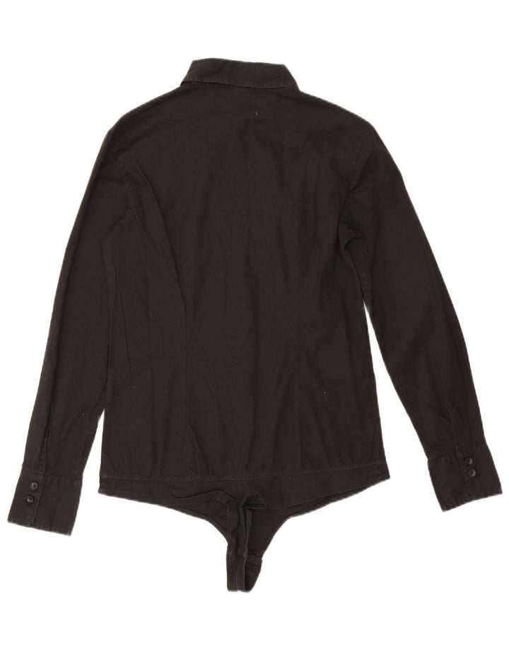 Benetton Womens Long Sleeve Shirt Bodysuit UK 12 Medium Black