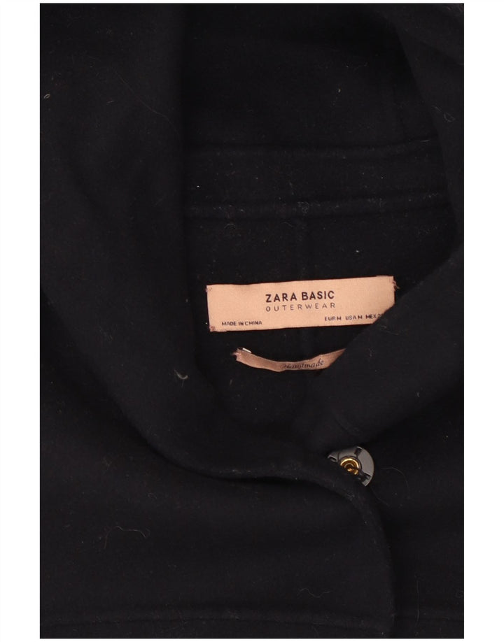 Zara Womens Hooded Overcoat UK 14 Medium Black