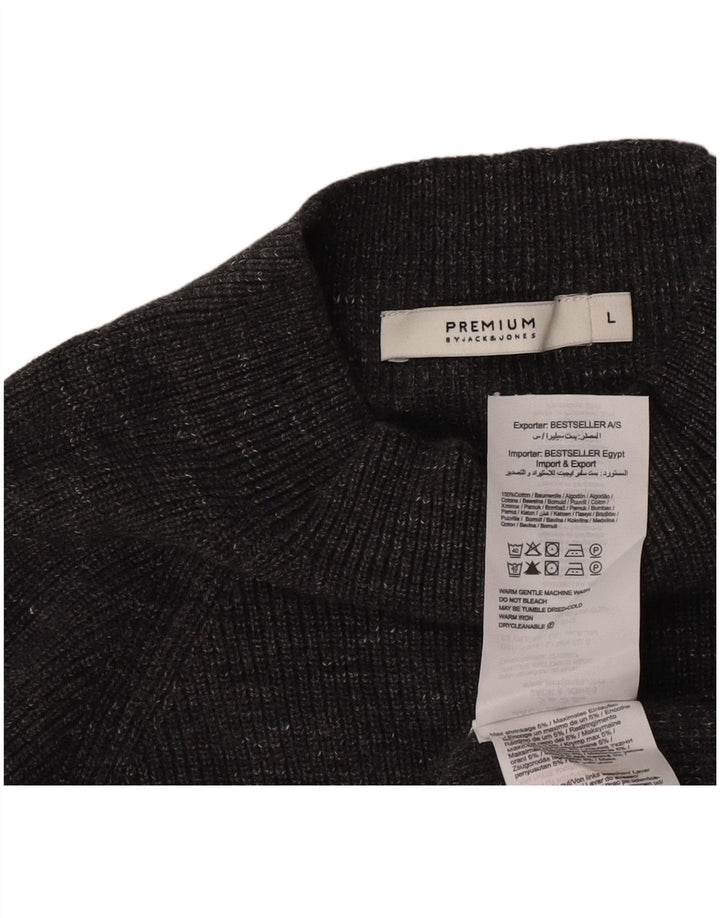 Jack & Jones Mens Turtle Neck Jumper Sweater Large Grey Flecked Cotton