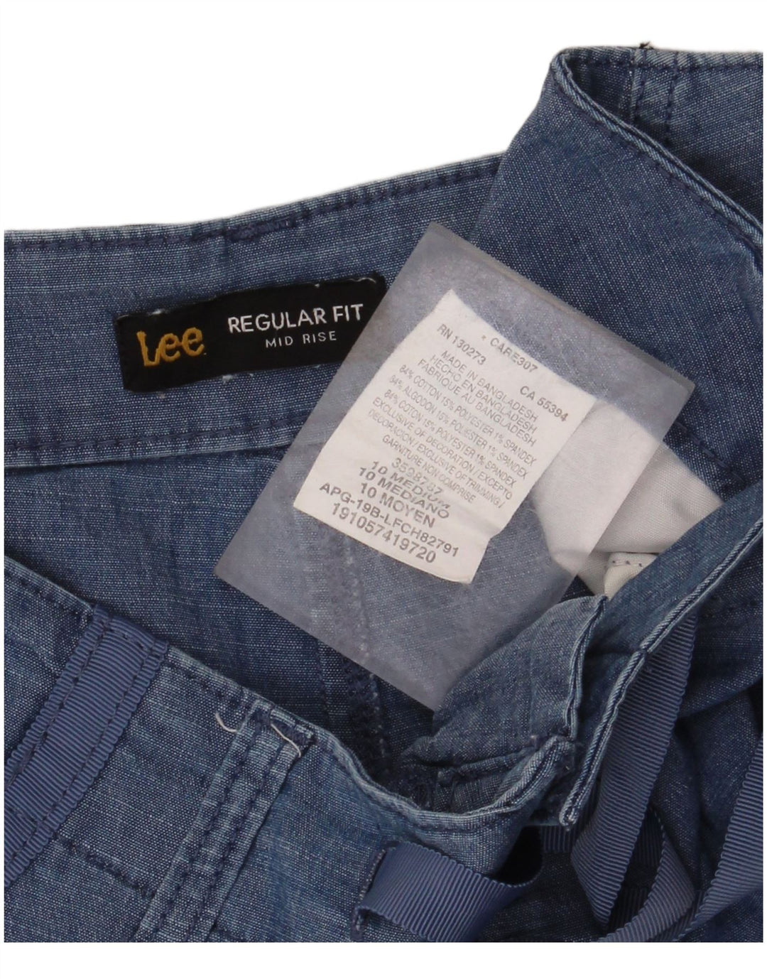 LEE Womens Regular Fit Mid Rise Cargo Shorts US 10 Large W34  Blue Cotton