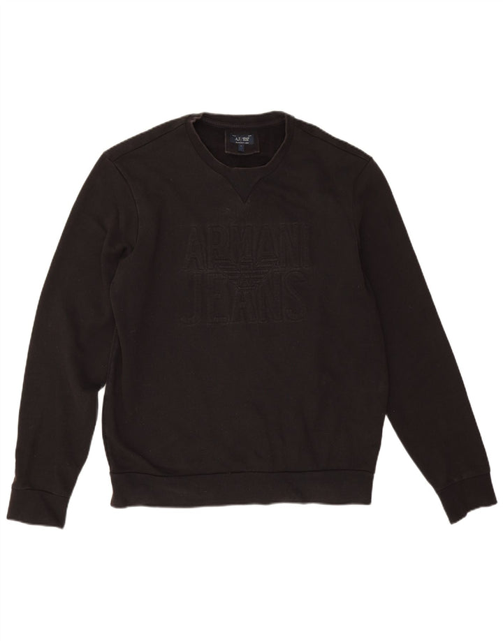 Armani Mens Graphic Sweatshirt Jumper Large Black Cotton