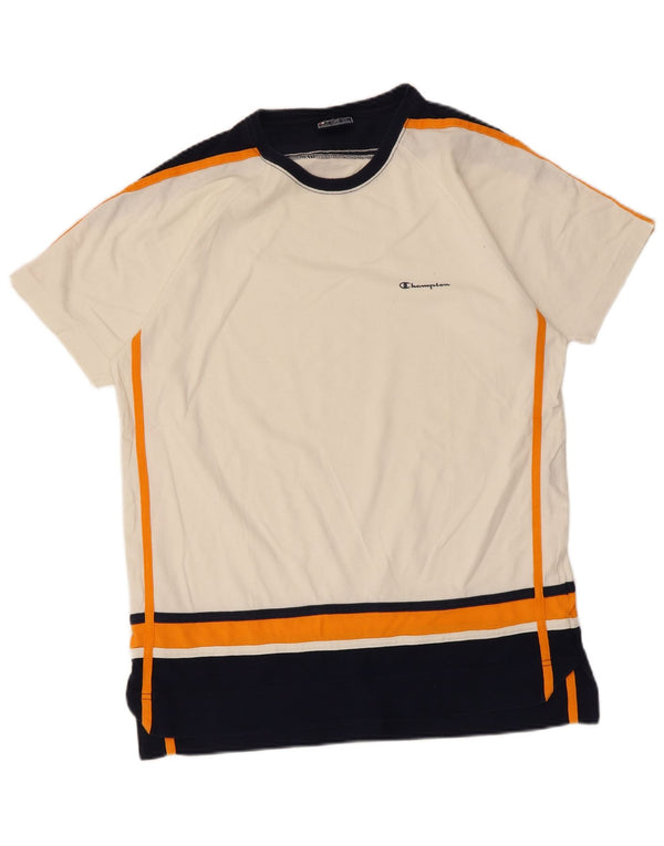 Champion Mens T-Shirt Top Medium White Colourblock Cotton
